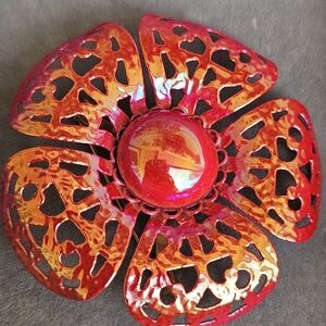 Vintage Red and Orange Floral Brooch